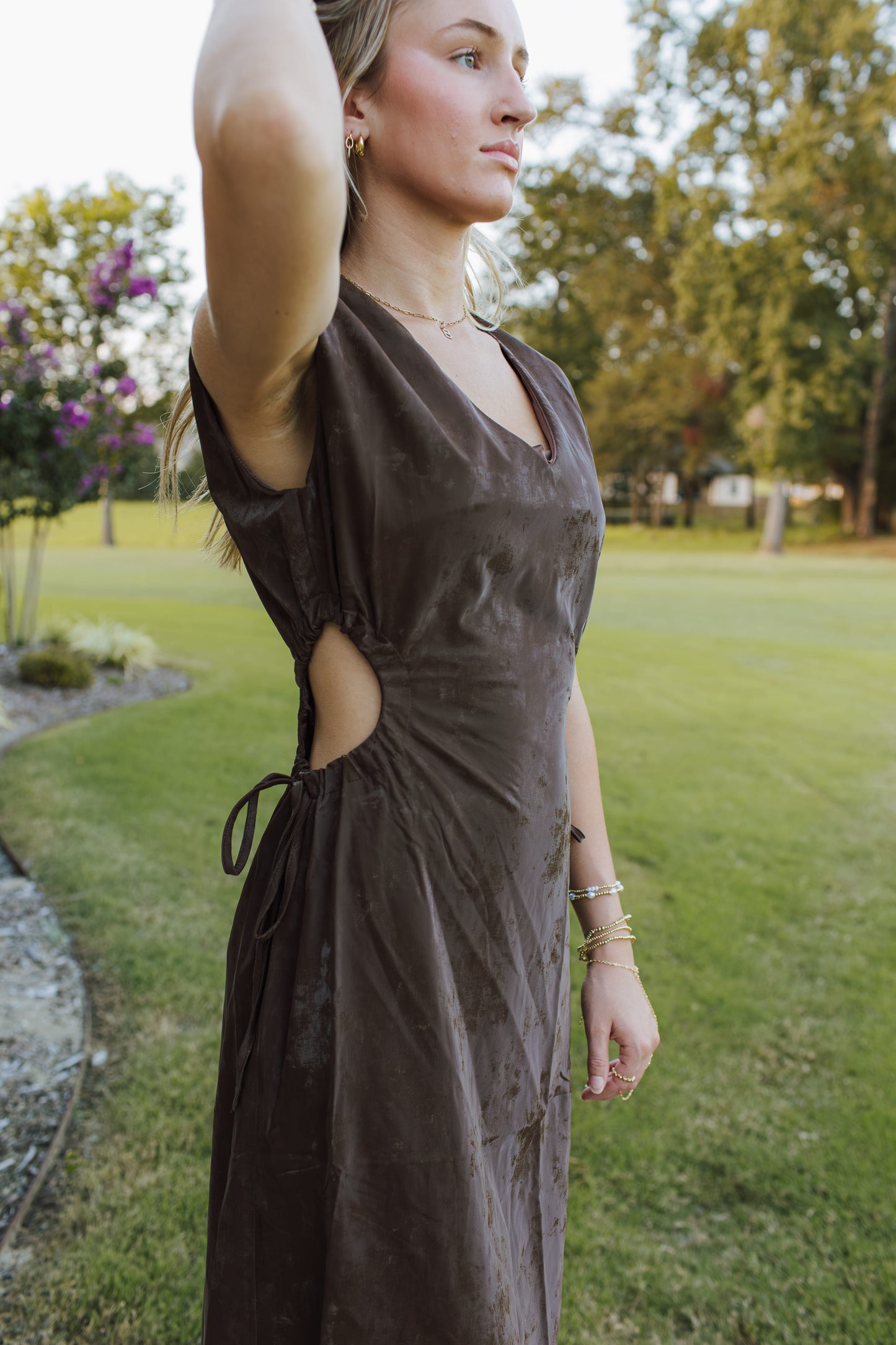 Vegan Leather Cutout Midi Dress