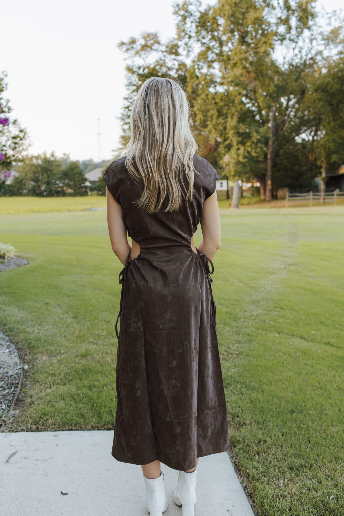 Vegan Leather Cutout Midi Dress