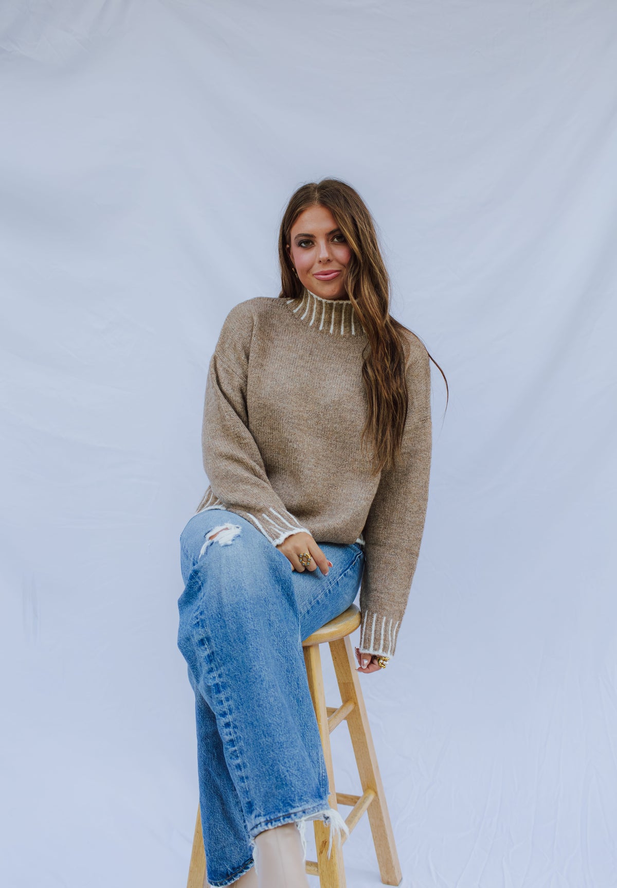 Cream Trim Mockneck Sweater