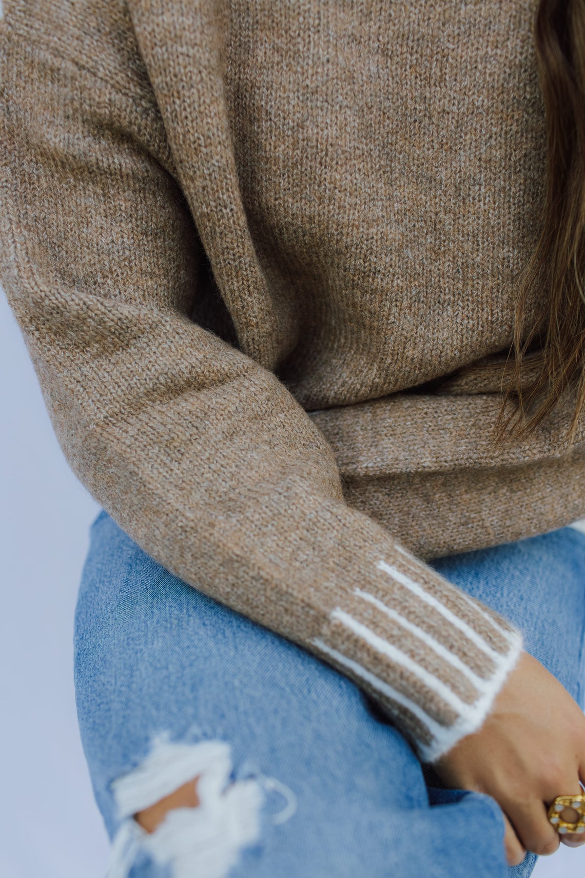 Cream Trim Mockneck Sweater