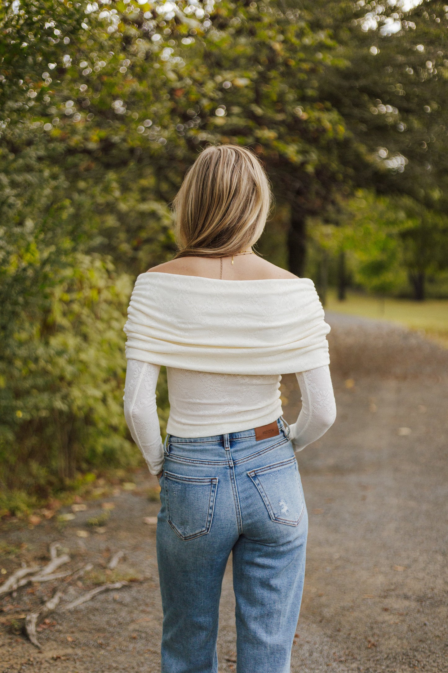 Jacquard Knit Off Shoulder Top