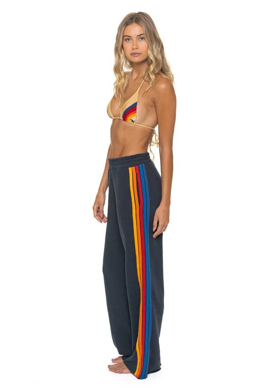 5 Stripe Charcoal Wide Leg