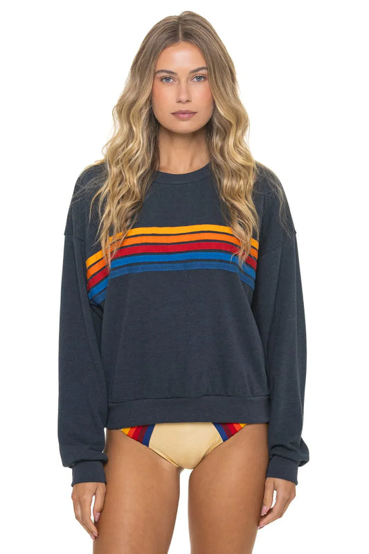 5 Stripe Charcoal Crew