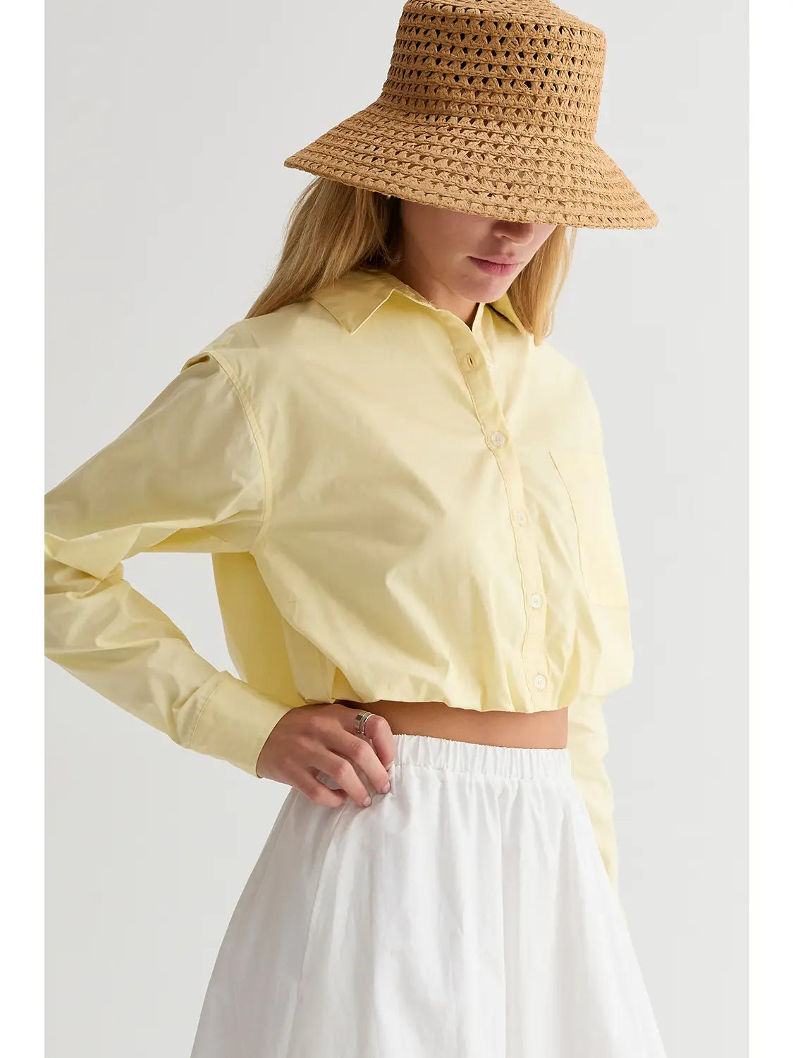 Demi Poplin Bubble Hem Shirt- Yellow