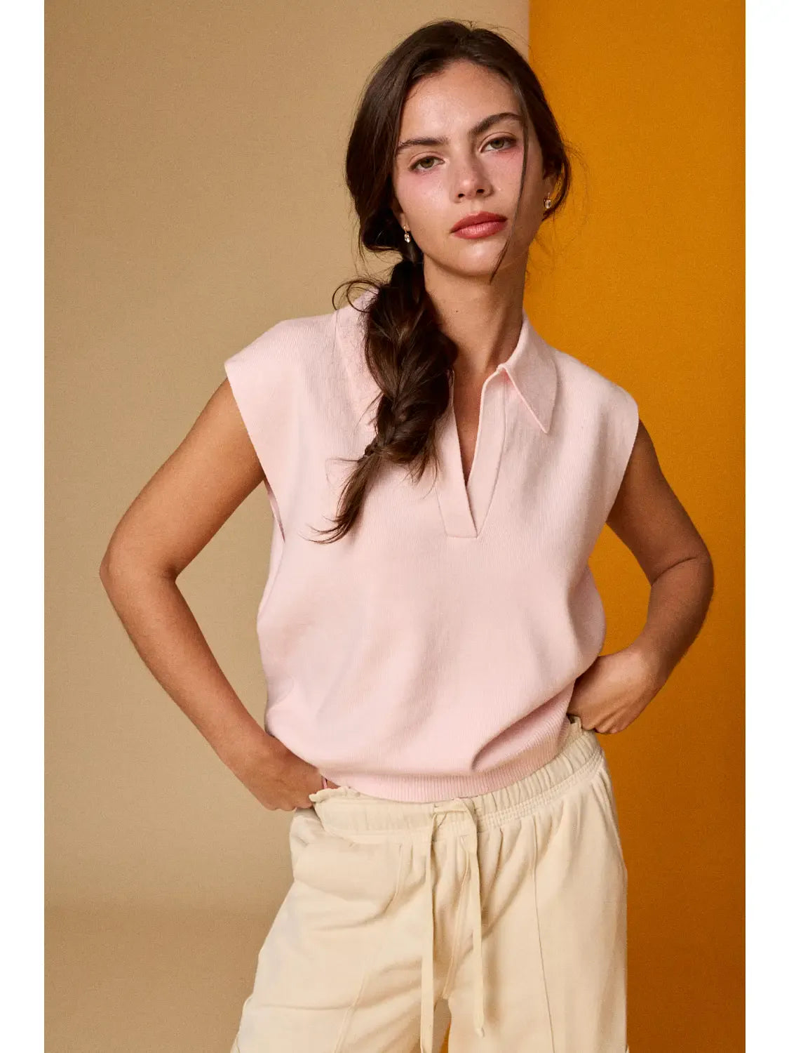 Maeve Cropped Polo Knit Top